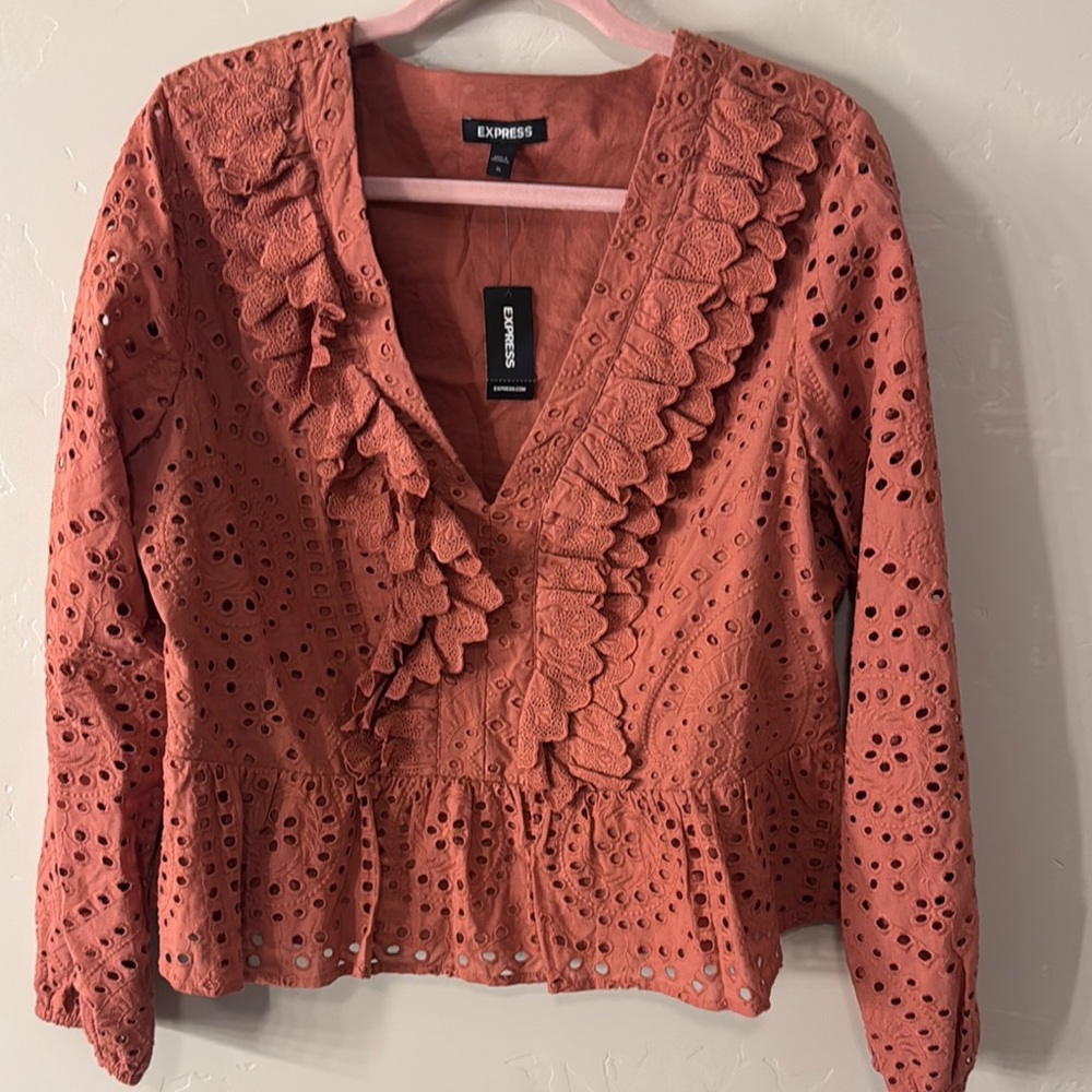 Express Orange Ruffled Peplum Blouse